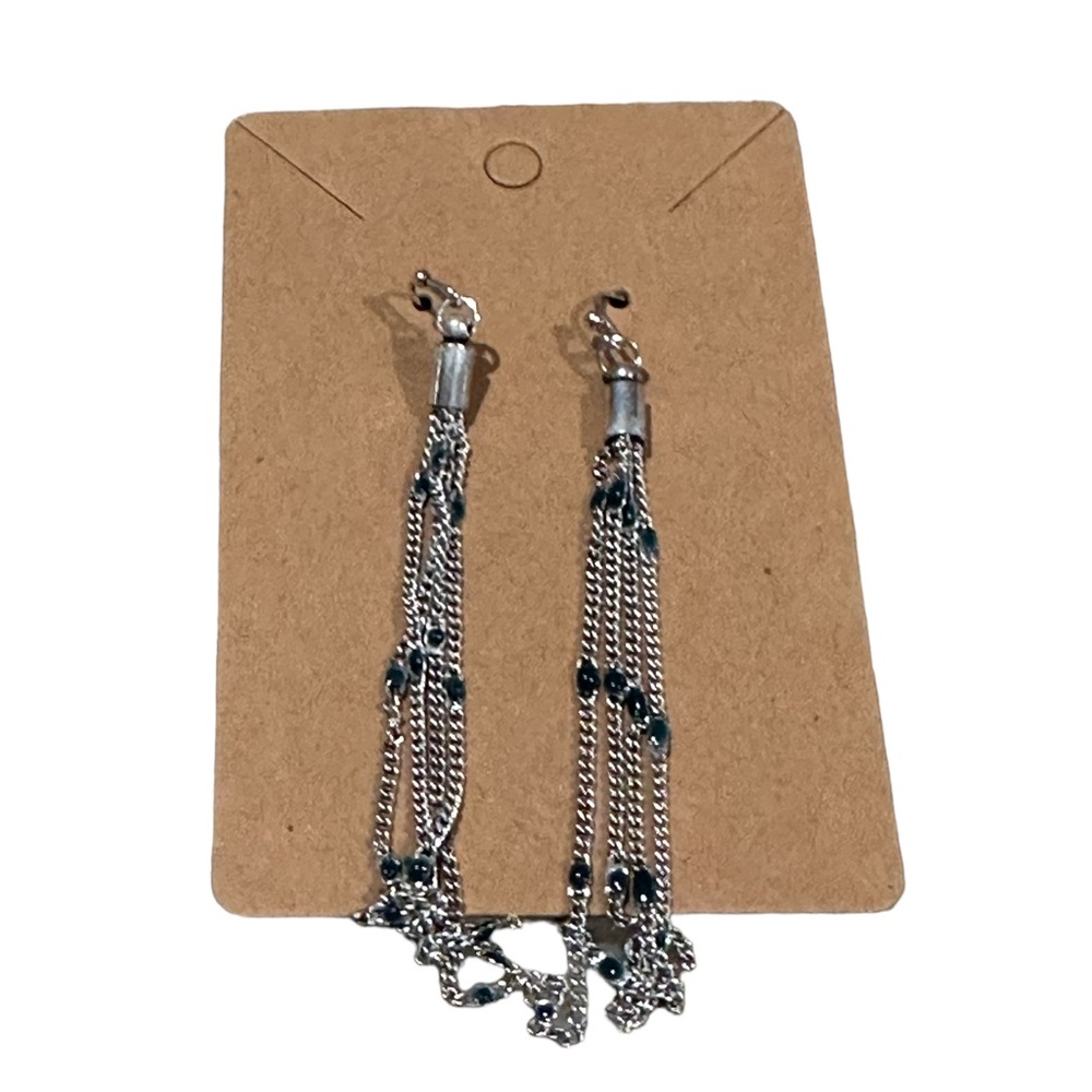 Boho Silver and Blue Tassel Chain Drop Earrings
